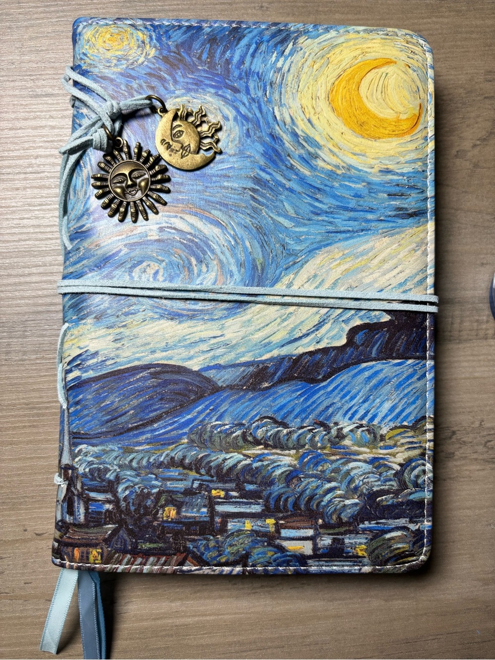 Starry Night Journal Notebook with Sun & Moon Charms - Blue/Yellow